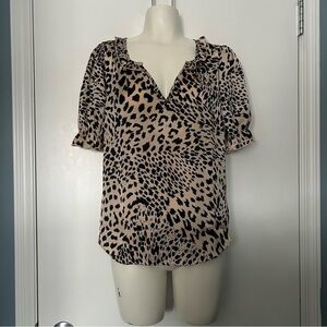 Haver London Leopard Print Satin T-shirt Blouse
